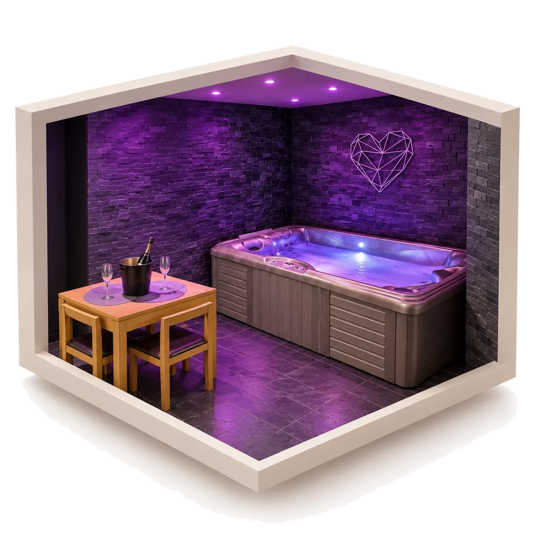Maquette 3D du jacuzzi privatif de L&rsquo;AppartOsé à Tresserve